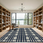 Navy Cream Plaid Tartan Grid Rug