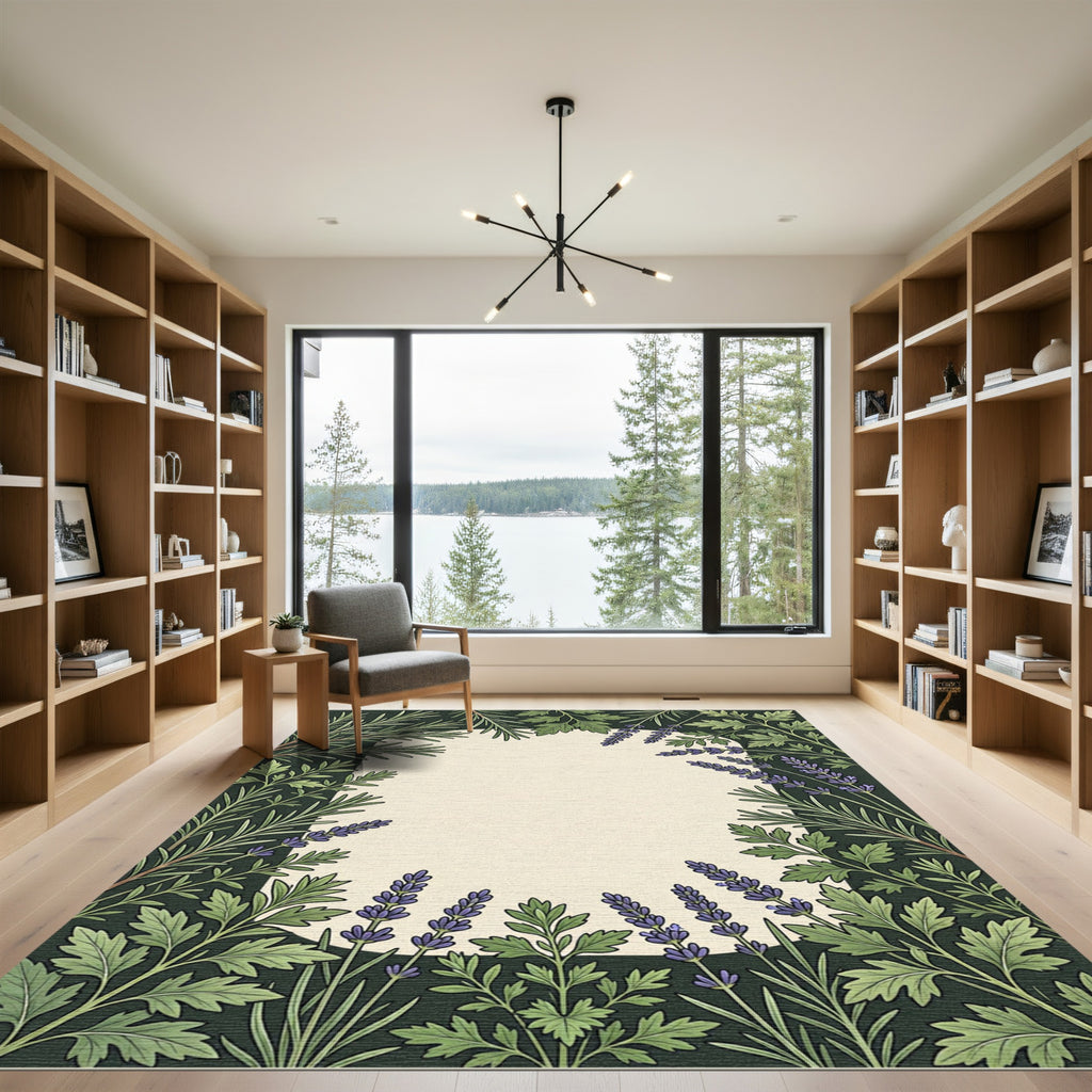 Green Lavender Botanical Meadow Rug