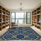 Royal Blue Floral Damask Tile Rug