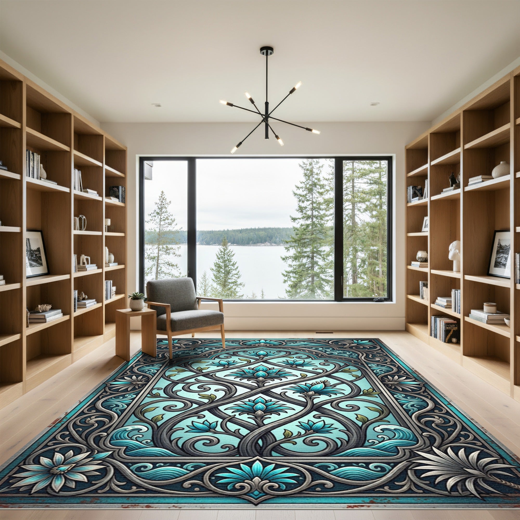 Turquoise Floral Archway Ornament Rug