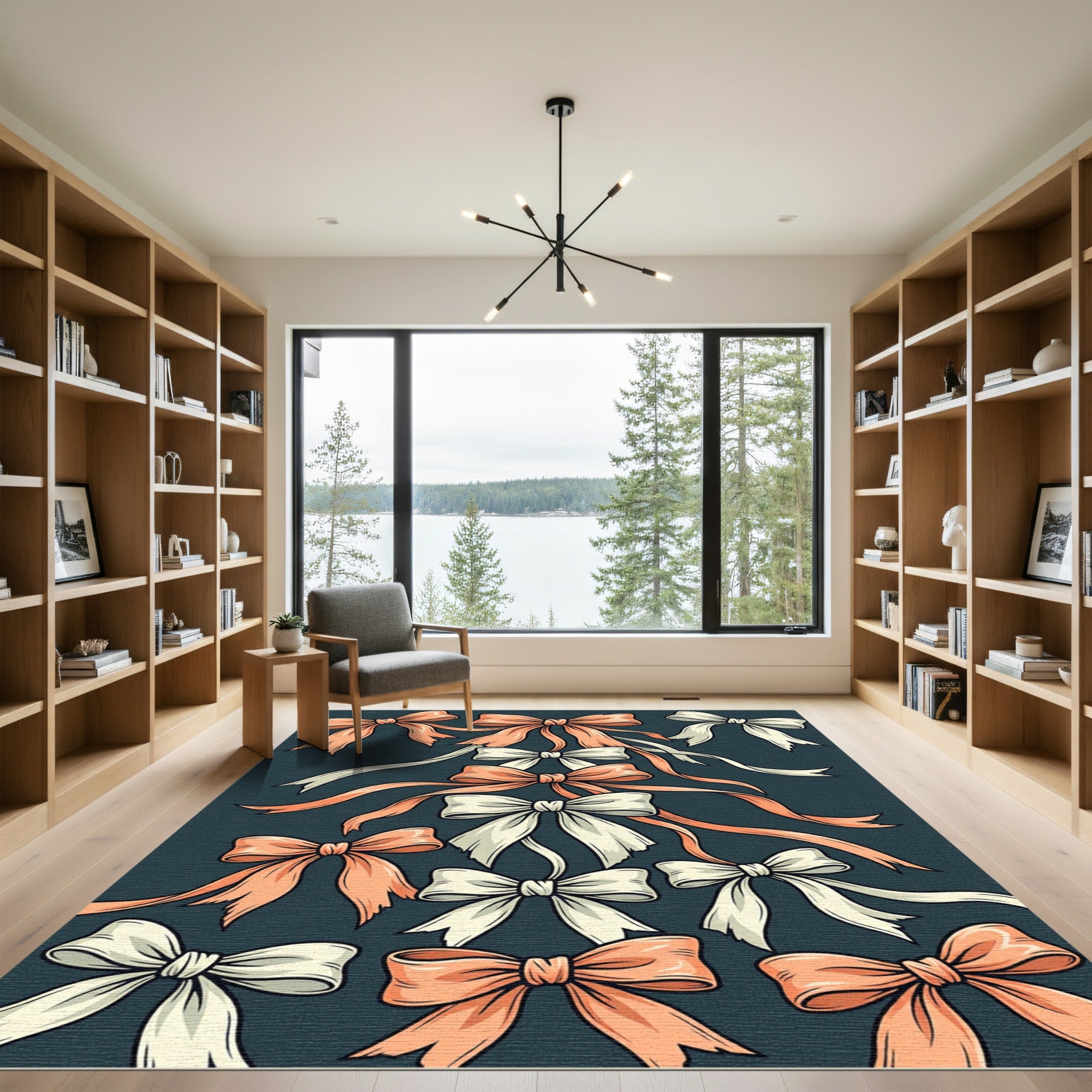 Elegant Peach Ivory Ribbon Bow Cascade Rug