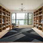 Monochrome Geometric Linear Interwoven Grid Rug