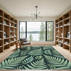 Lush Green Botanical Fern Leaf Art Rug