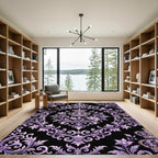 Royal Purple Damask Crown Scroll Rug