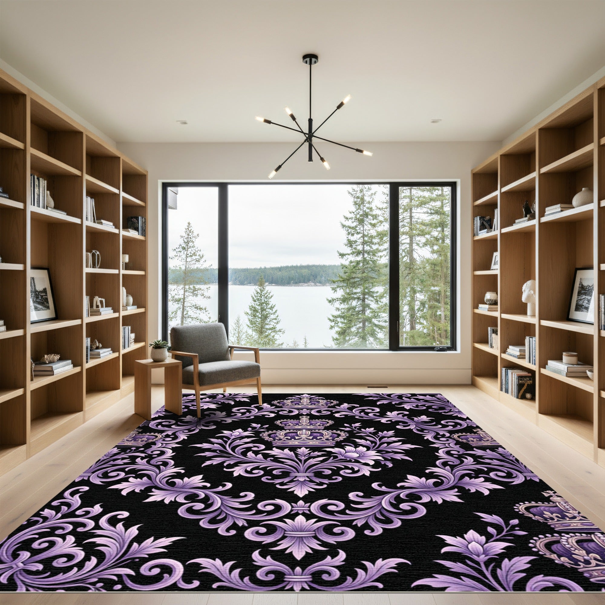 Royal Purple Damask Crown Scroll Rug