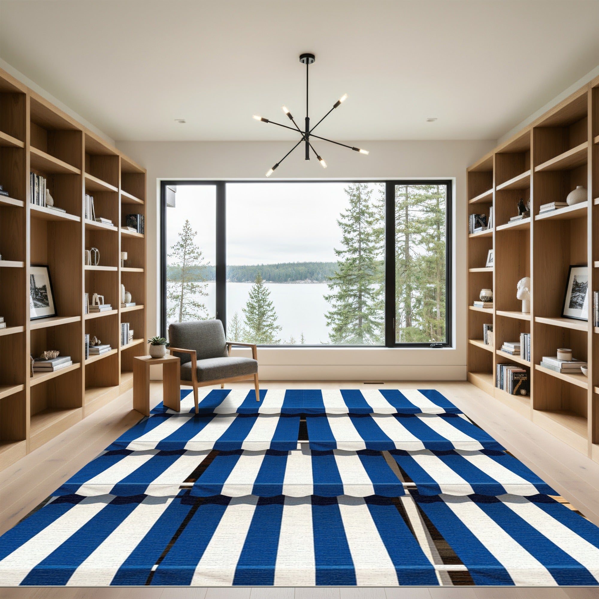 Bold Navy and White Vertical Stripes Rug