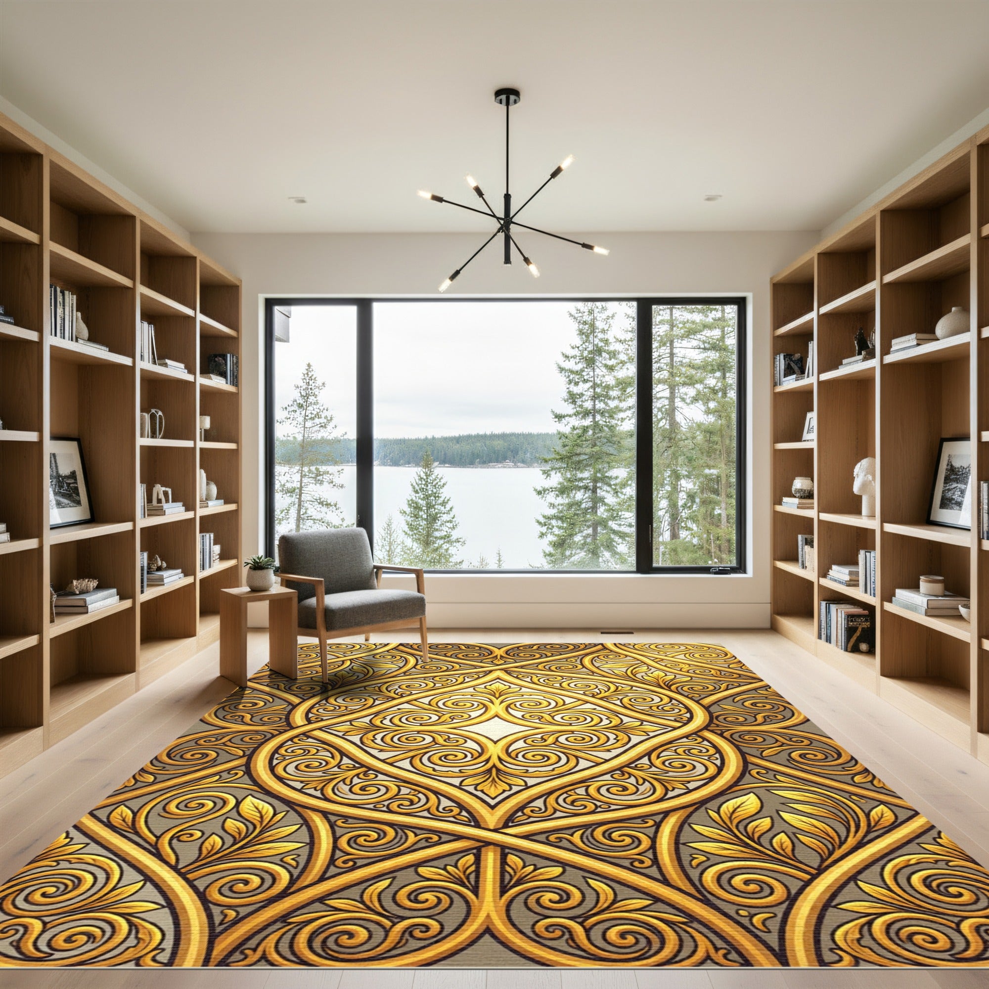 Gilded Baroque Swirls Golden Foliage Rug