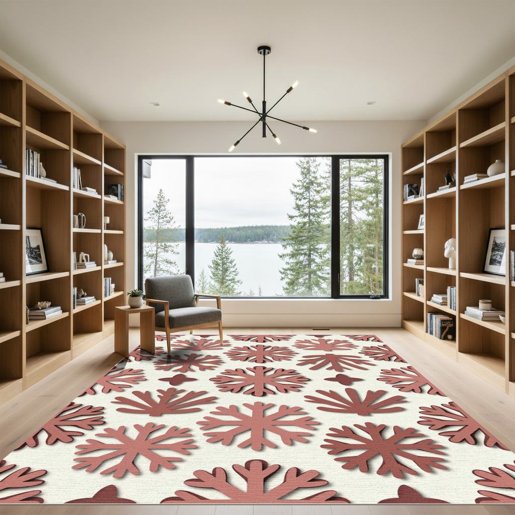Modern Dusty Rose Snowflake Winter Tile Rug