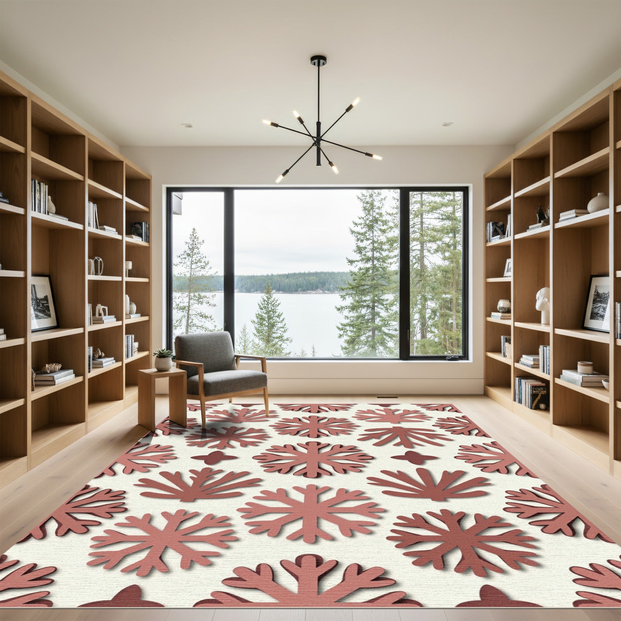 Modern Dusty Rose Snowflake Winter Tile Rug