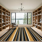 Bold Black Gold White Striped Rug