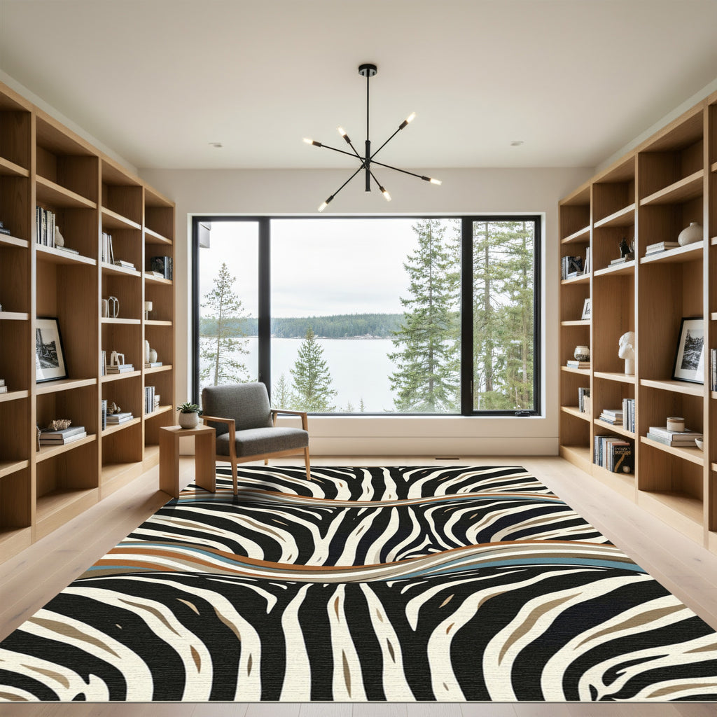 Earthy Zebra Stripe Abstract Wave Rug