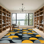 Modern Yellow Gray Geometric Semicircles Rug