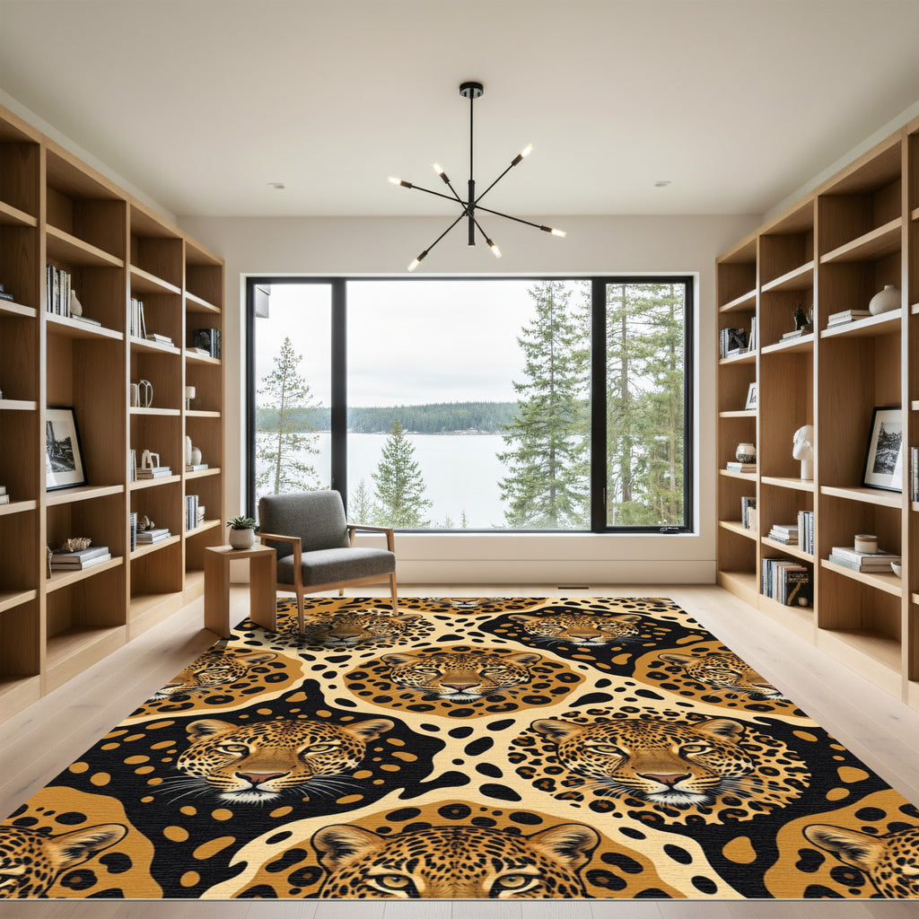 Golden Leopard Spots And Faces Rug