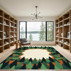 Evergreen Forest Pine Woodland Frame Rug