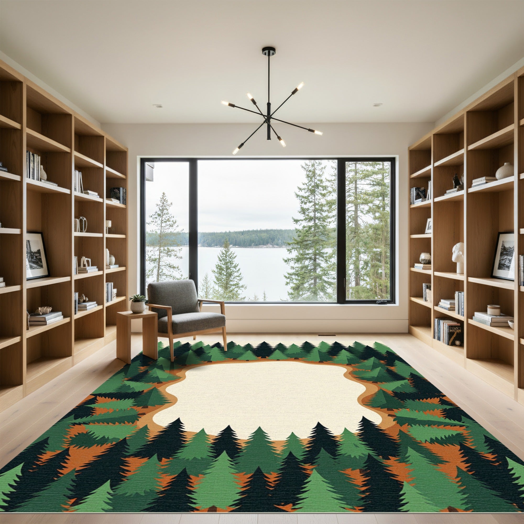 Evergreen Forest Pine Woodland Frame Rug