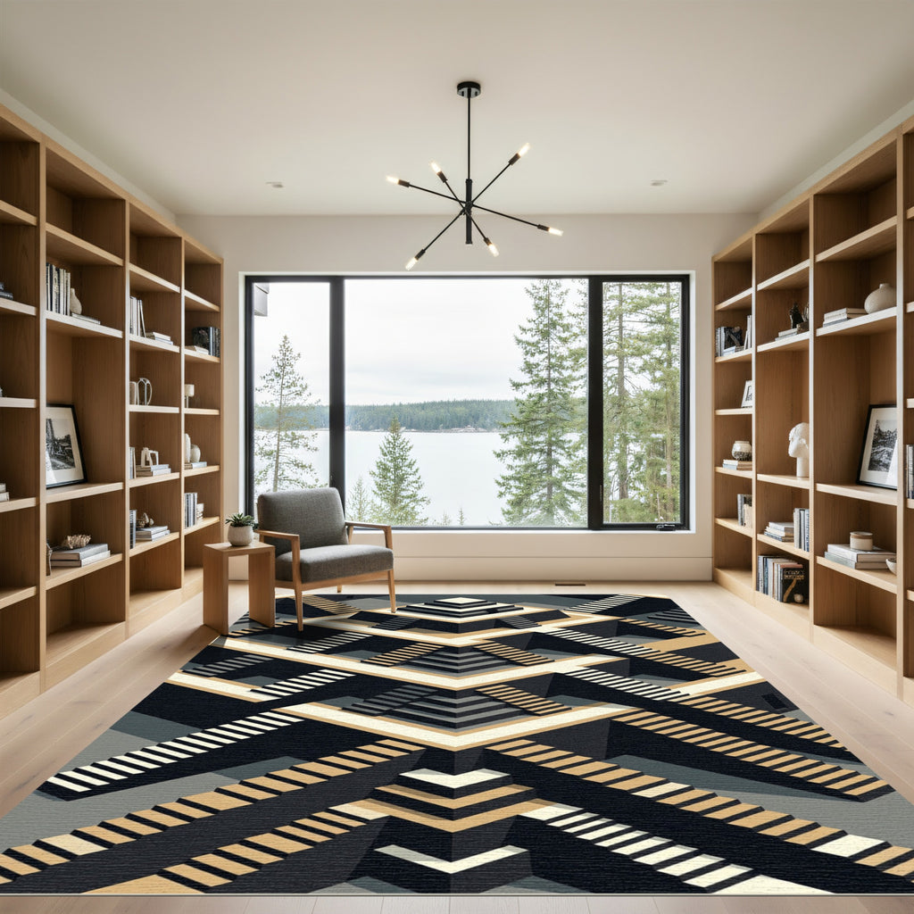 Monochromatic Geometric Isometric Staircase Structure Rug
