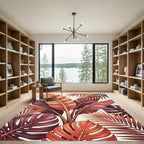 Rich Coral Tropical Fern Montera Leaves Rug