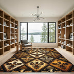 Tribal Golden Geometric Eagle Diamond Art Rug