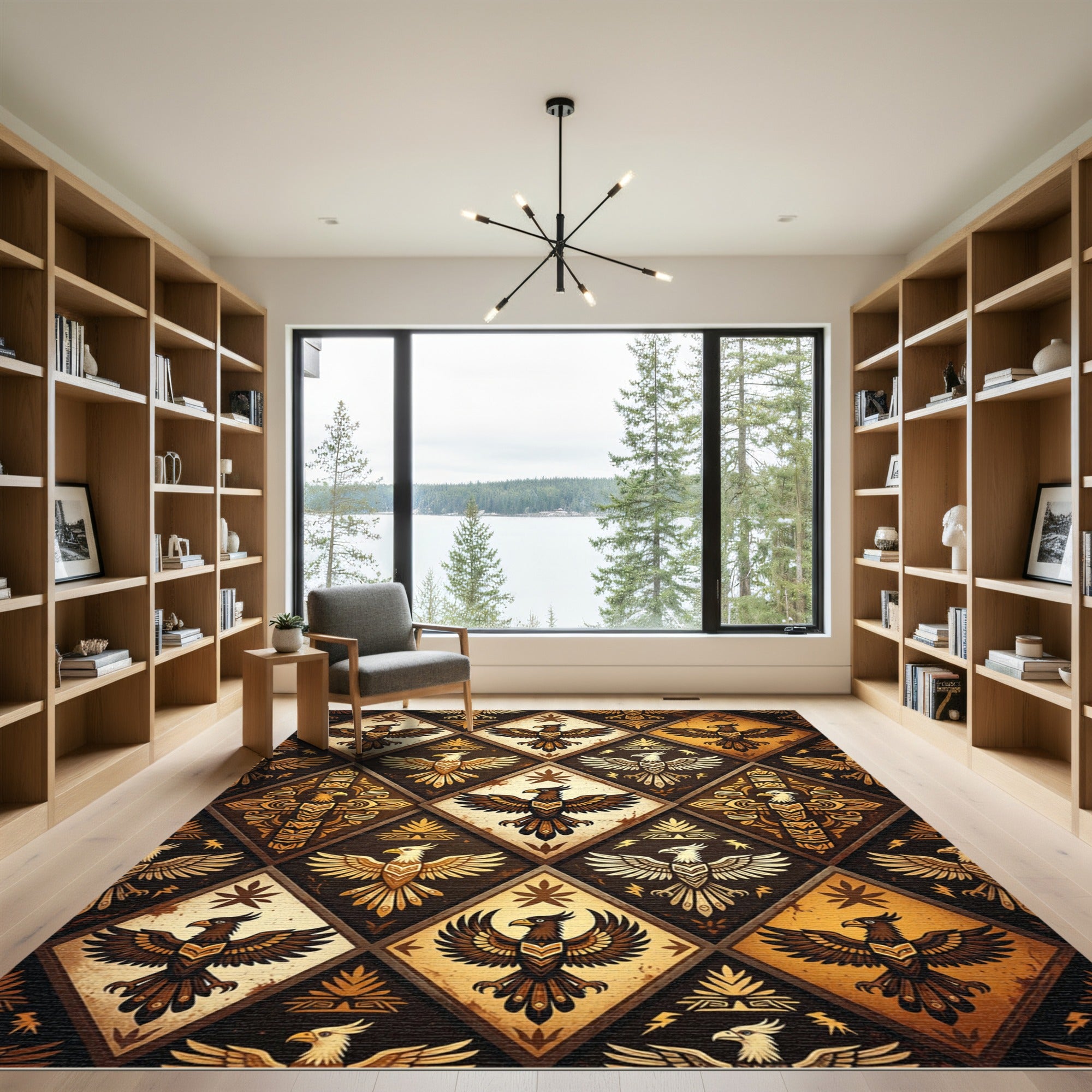 Tribal Golden Geometric Eagle Diamond Art Rug