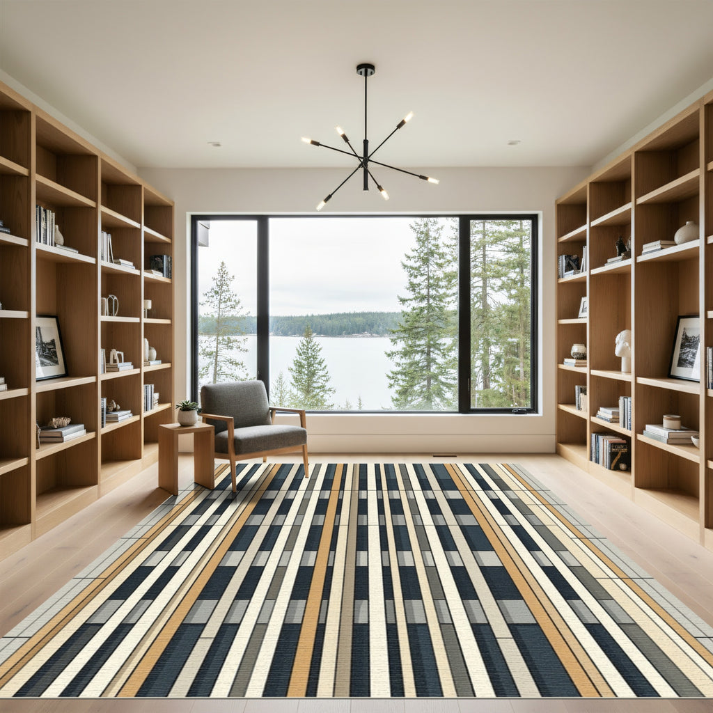 Eclectic Neutral Color Block Stripes Rug