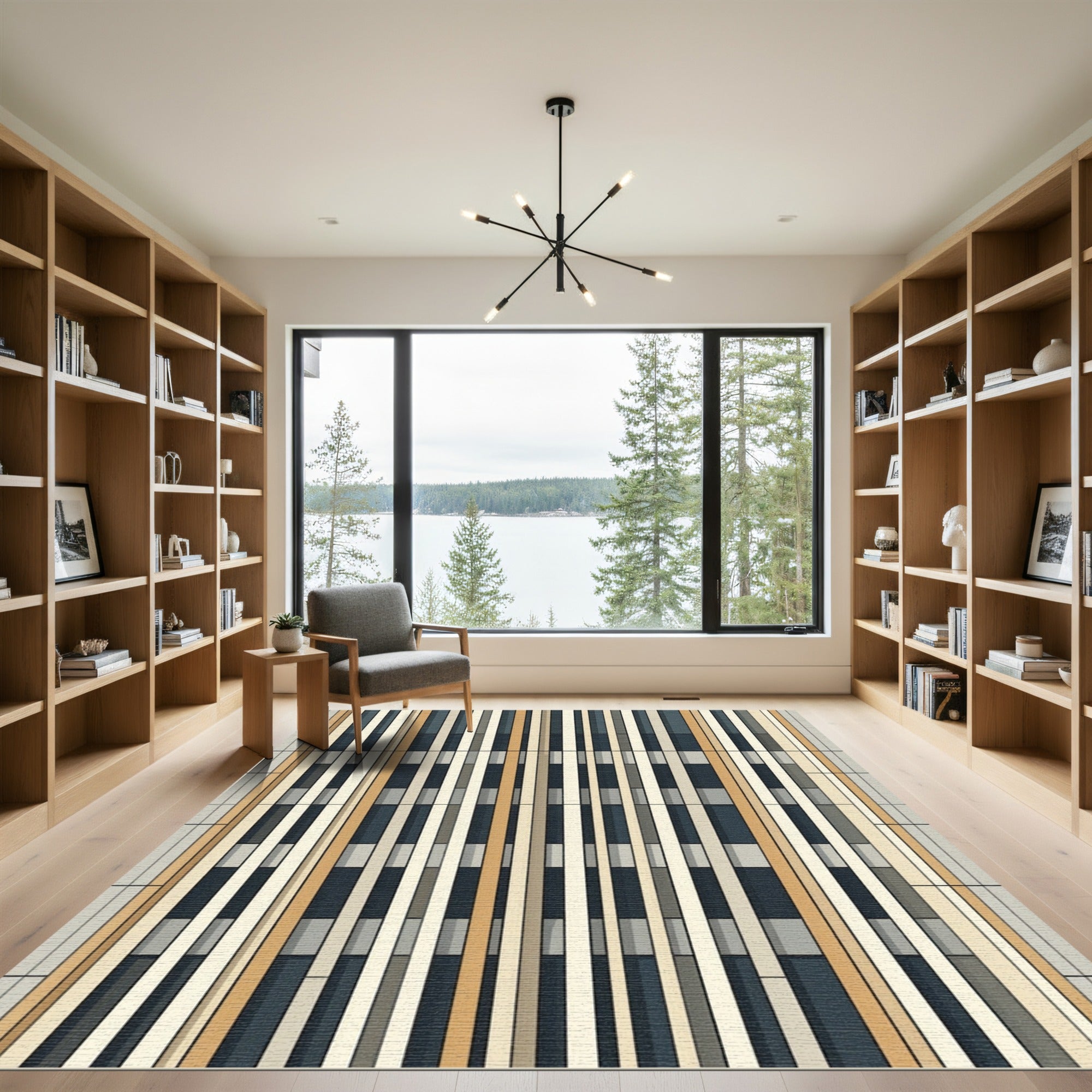 Eclectic Neutral Color Block Stripes Rug