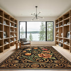Golden Floral Bouquet on Black Ground Rug