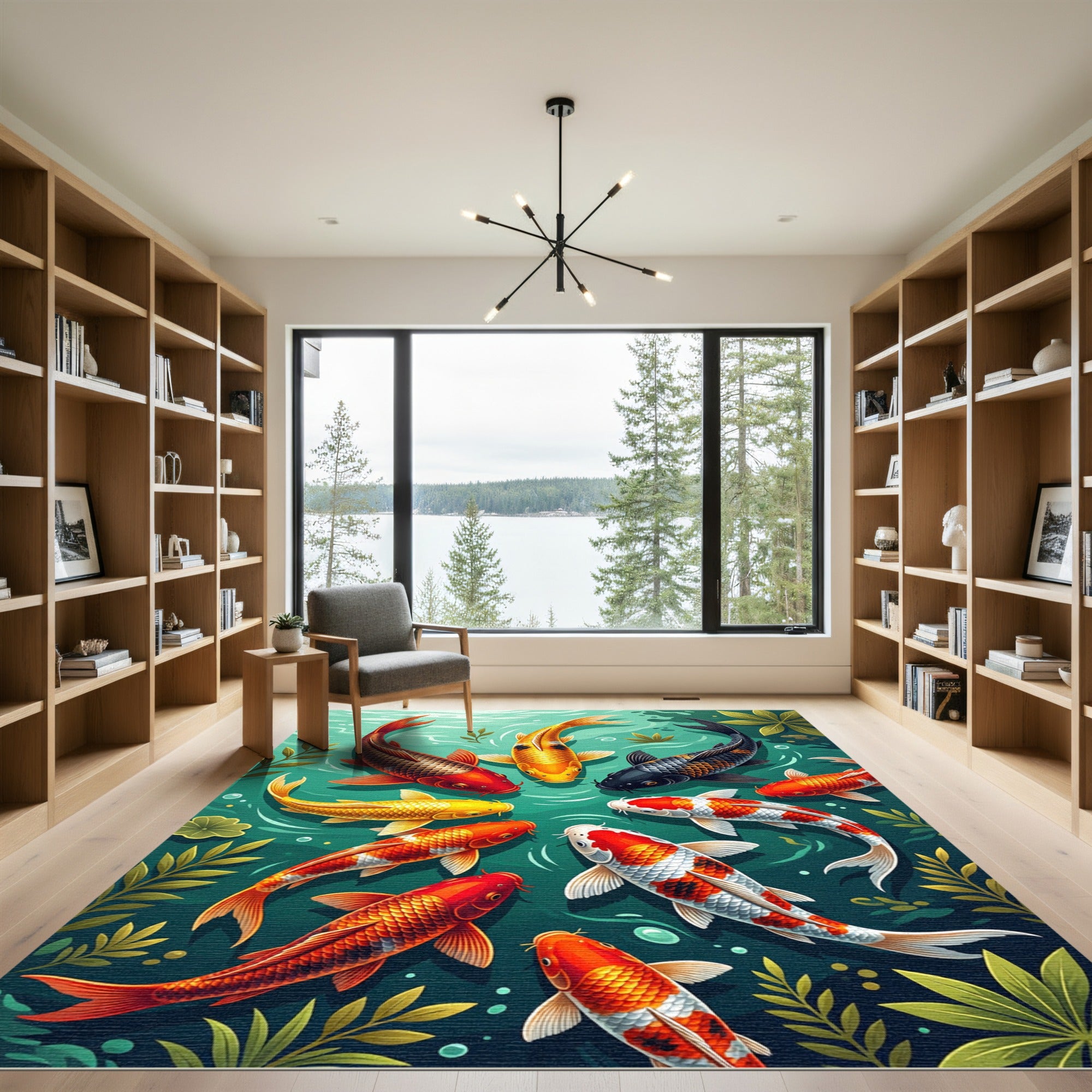 Vibrant Multicolored Koi Pond Fish Rug