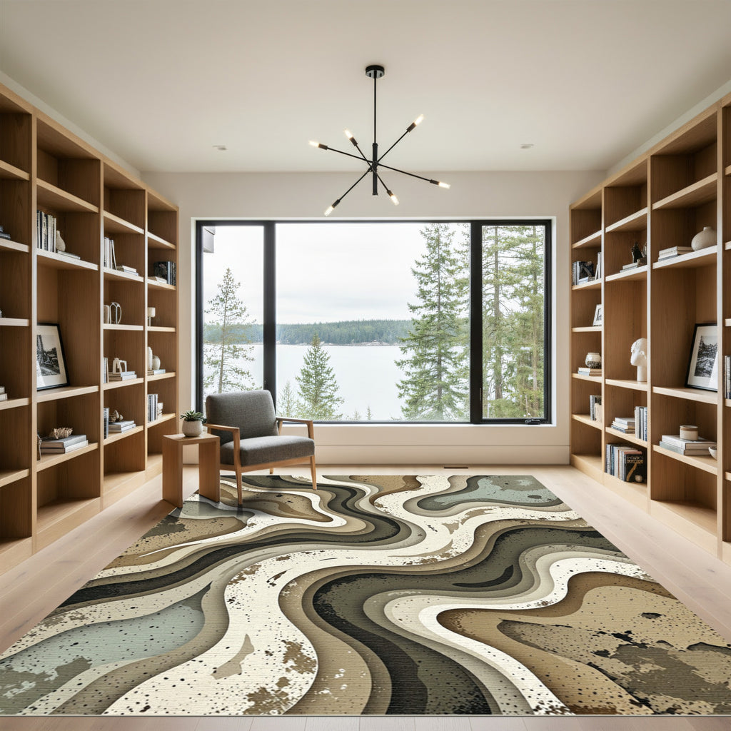 Earthy Tone Abstract Layered Wave Rug