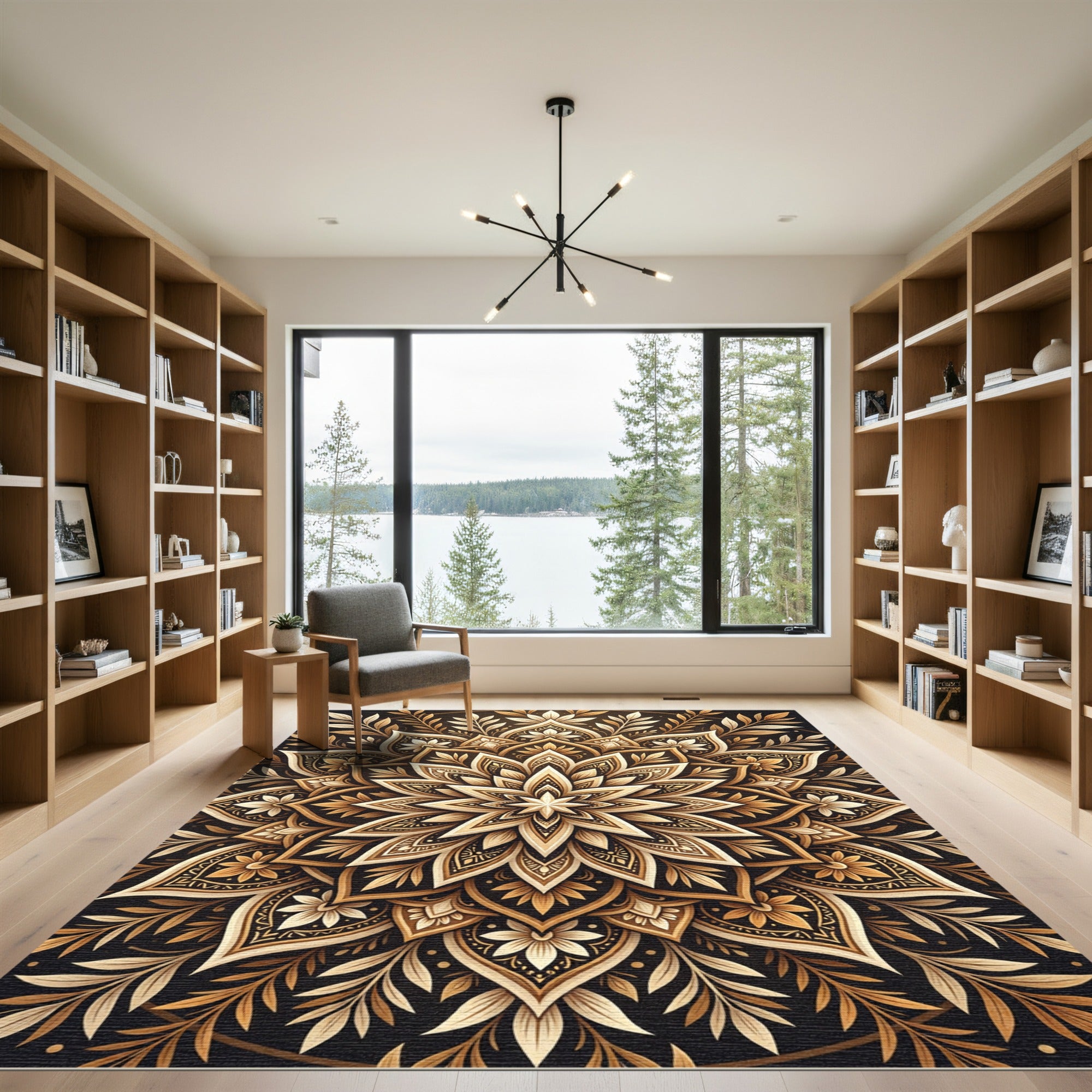 Golden Floral Mandala Medallion Rug