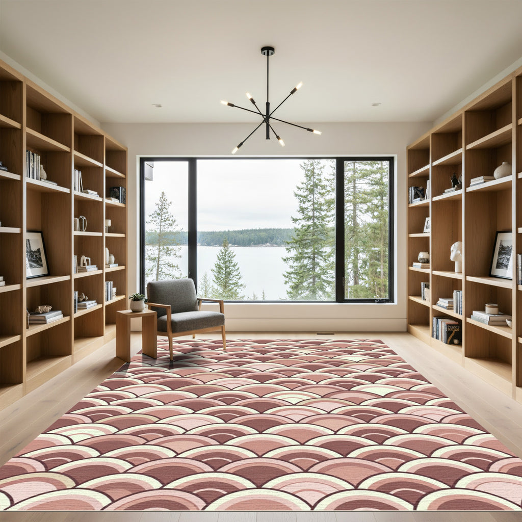 Earthy Rose Scalloped Arch Geometric Rug