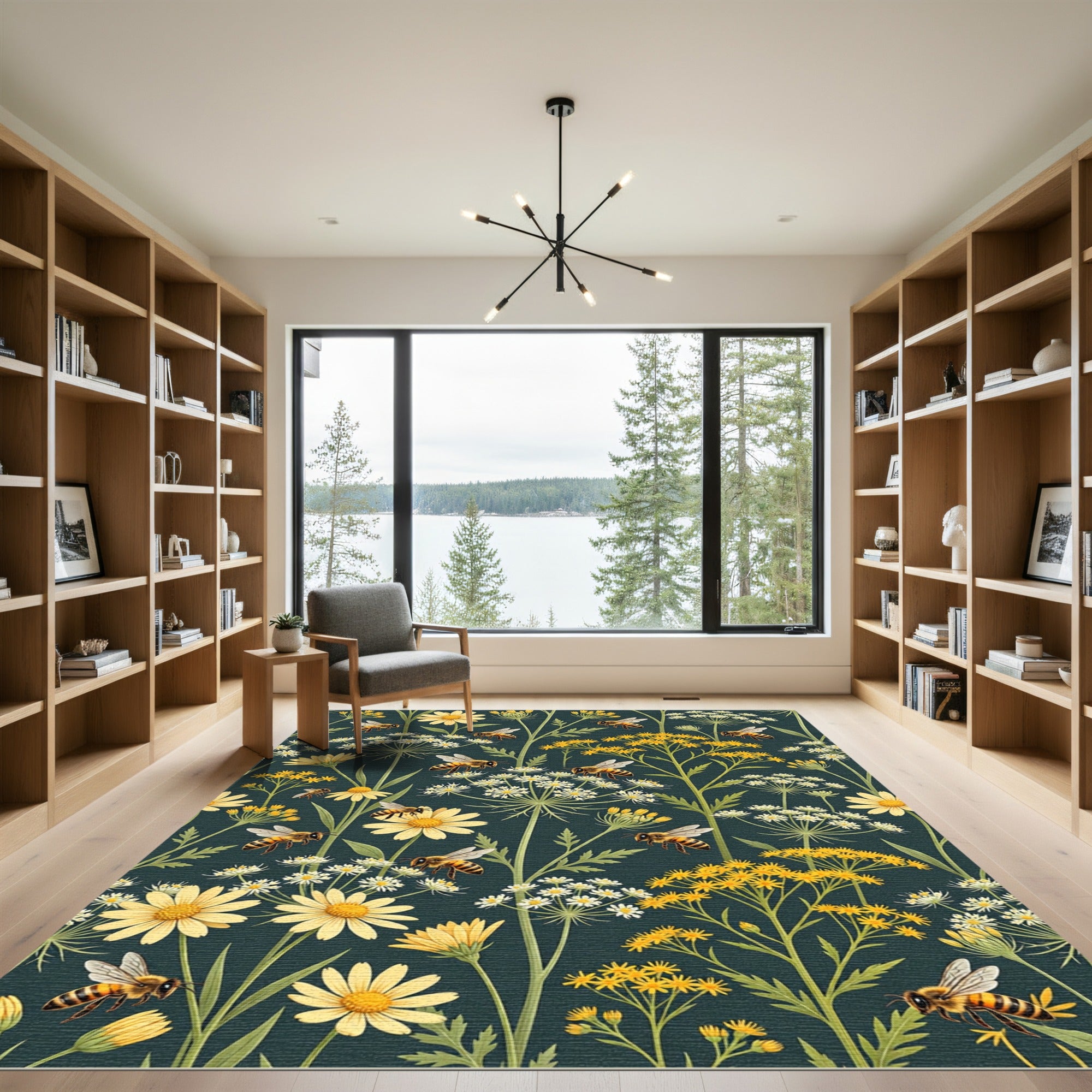 Honey Bee Garden Meadow Dark Teal Rug