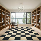 Distressed Monochrome Checkered Grid Minimalist Rug