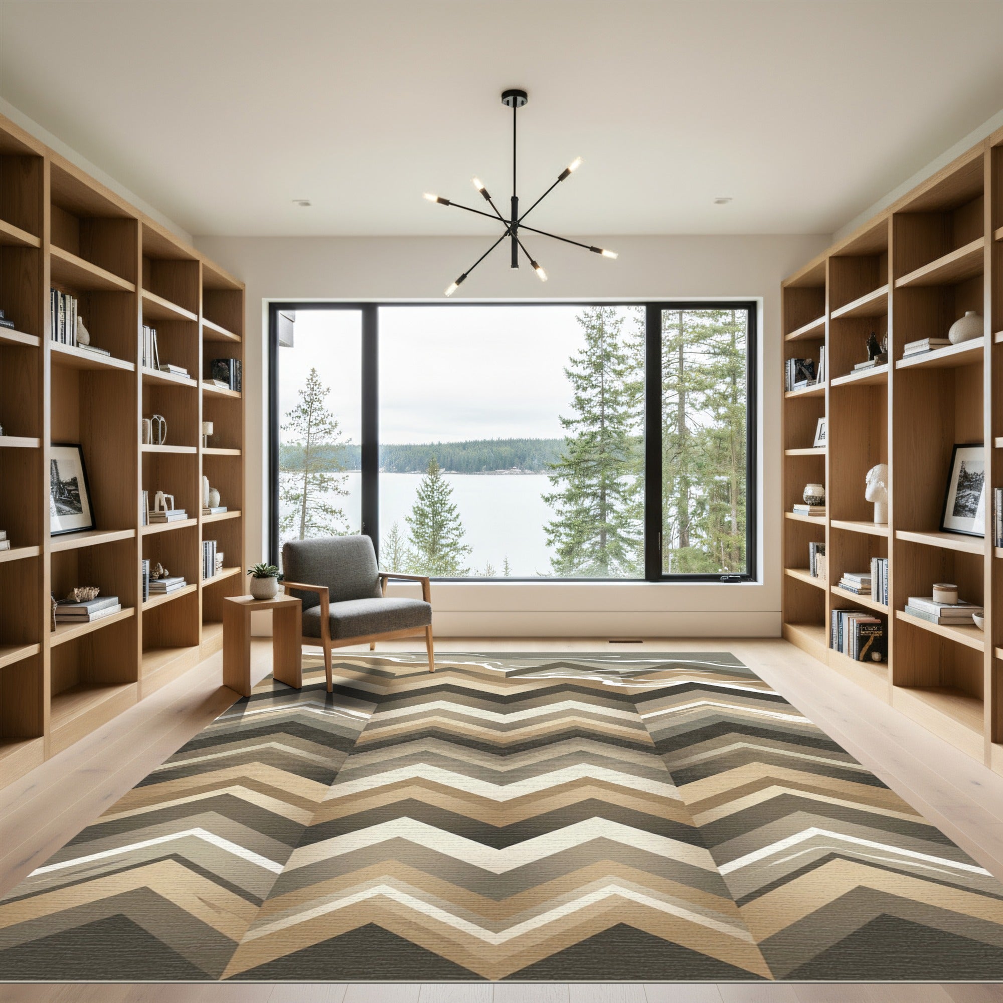 Earthy Chevron Wave Geometric Area Rug