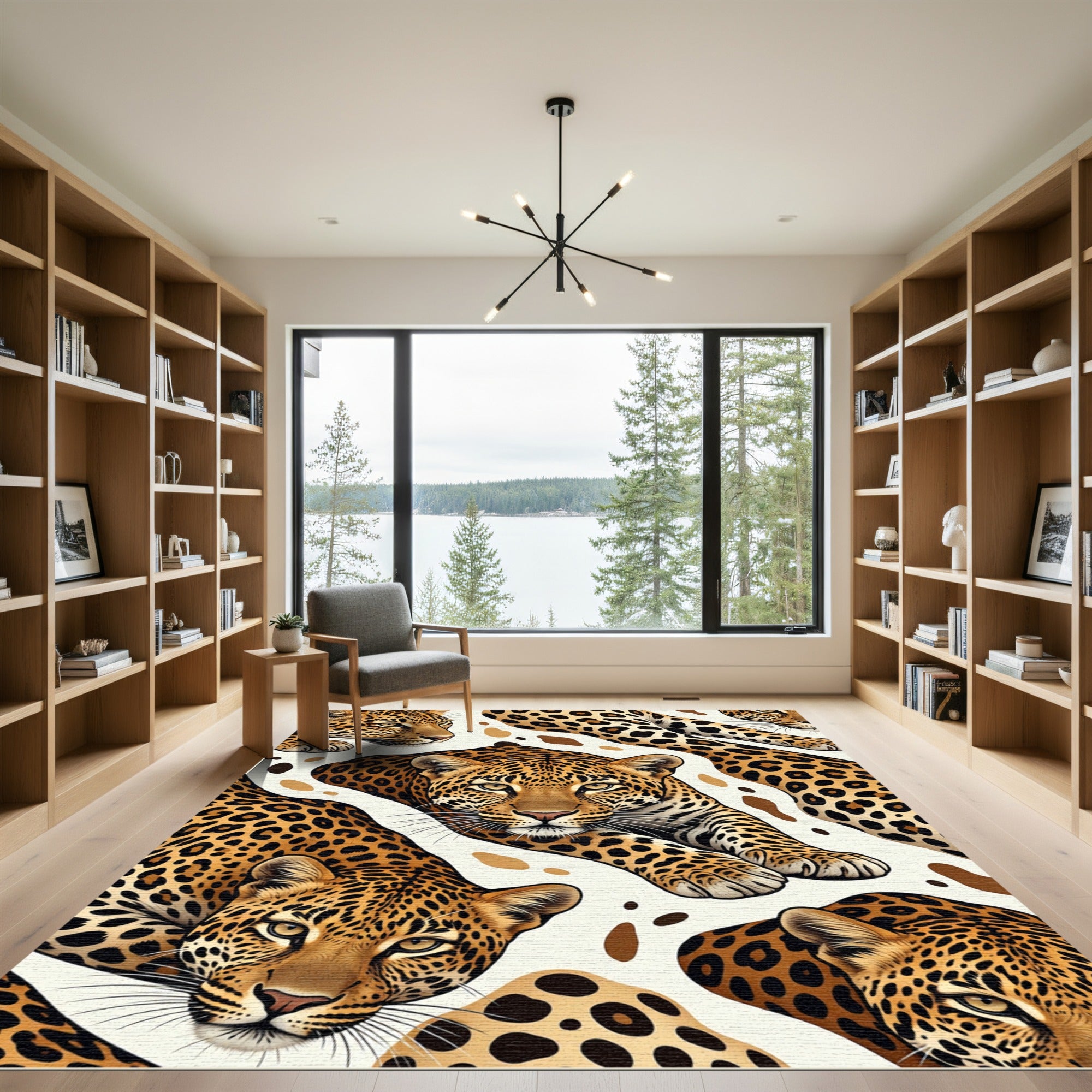 Exotic Golden Leopard Spot Art Rug