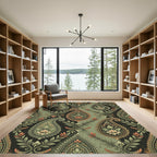 Sage Green Ornate Paisley Floral Tile Rug
