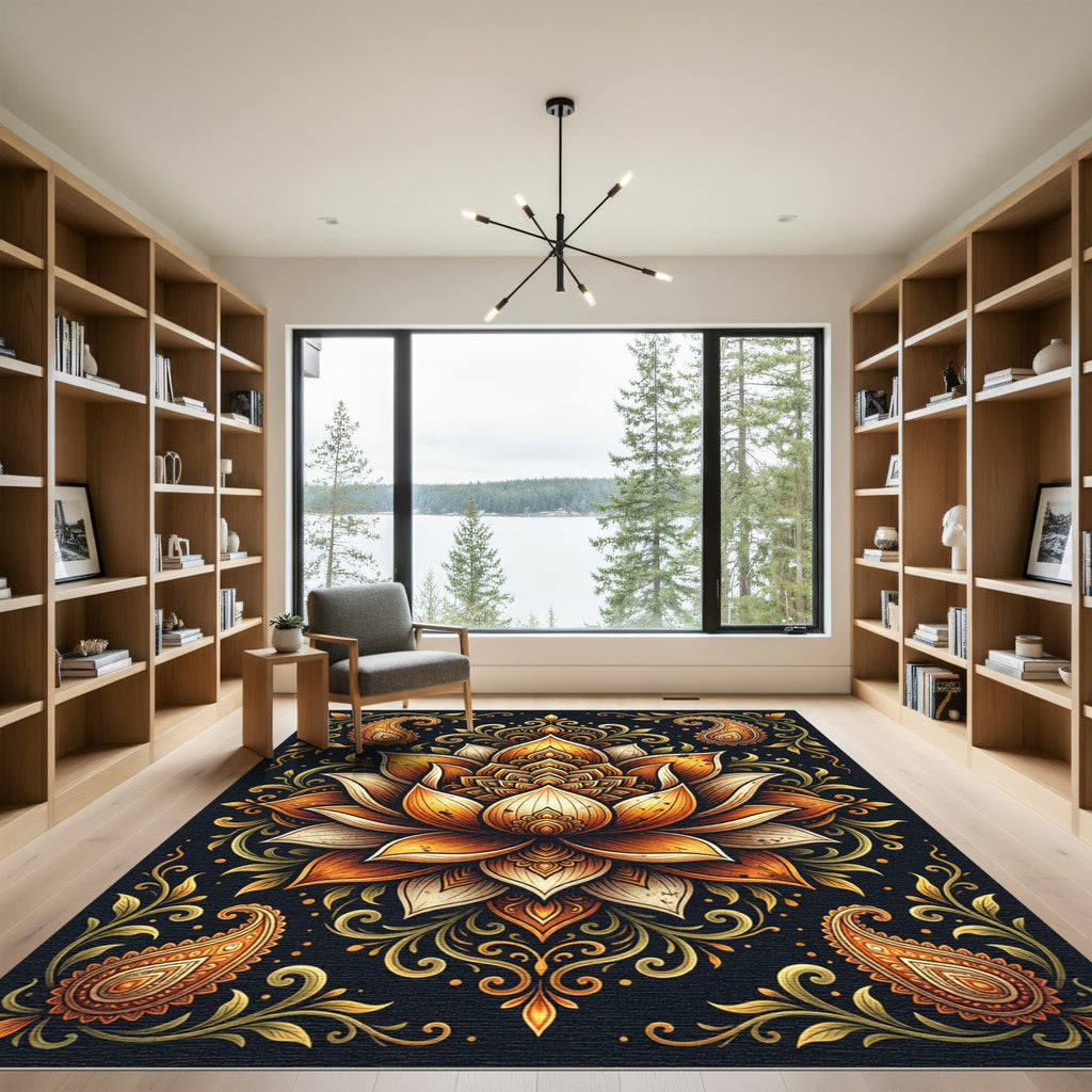 Golden Lotus Paisley Ornament Rug