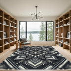 Bold Black Geometric Tribal Star Rug