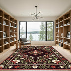 Crimson White Floral Vine Medallion Rug