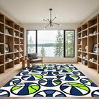 Modern Blue and Lime Geometric Basketball Rug