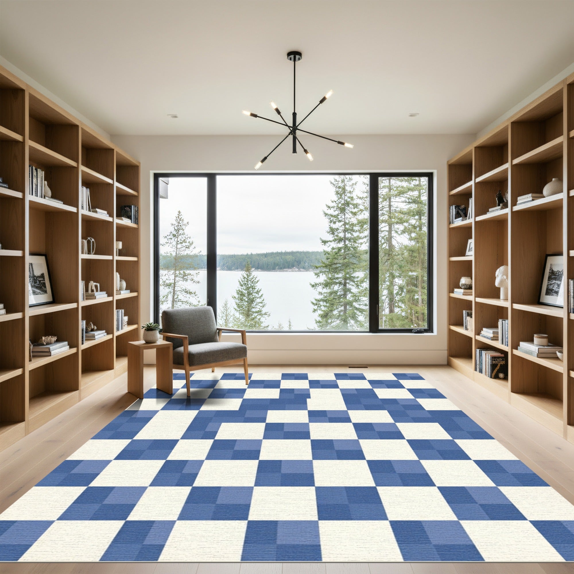Checkerboard Blue Square Harmony Rug