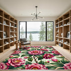 Romantic Pink Camellia Botanical Blossom Rug