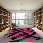 Bold Pink and Black Abstract Stroke Rug