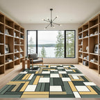Modern Geometric Mustard Grey Layout Rug