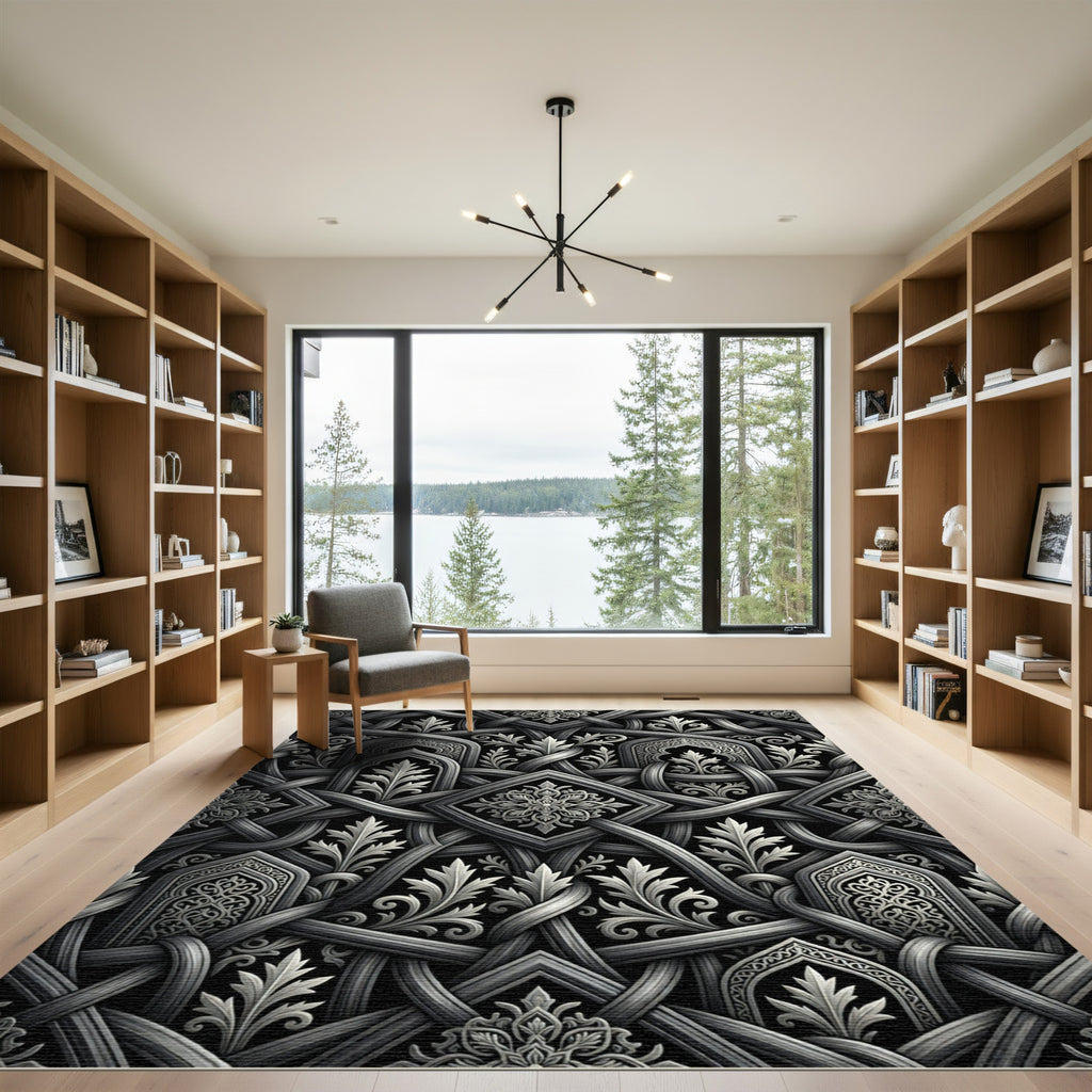 Intricate Silver Interlaced Arch Foliage Rug