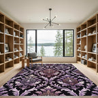 Lavender Violet Damask Scroll Work Rug