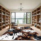Abstract Liquid Coffee Swirl Ink Rug