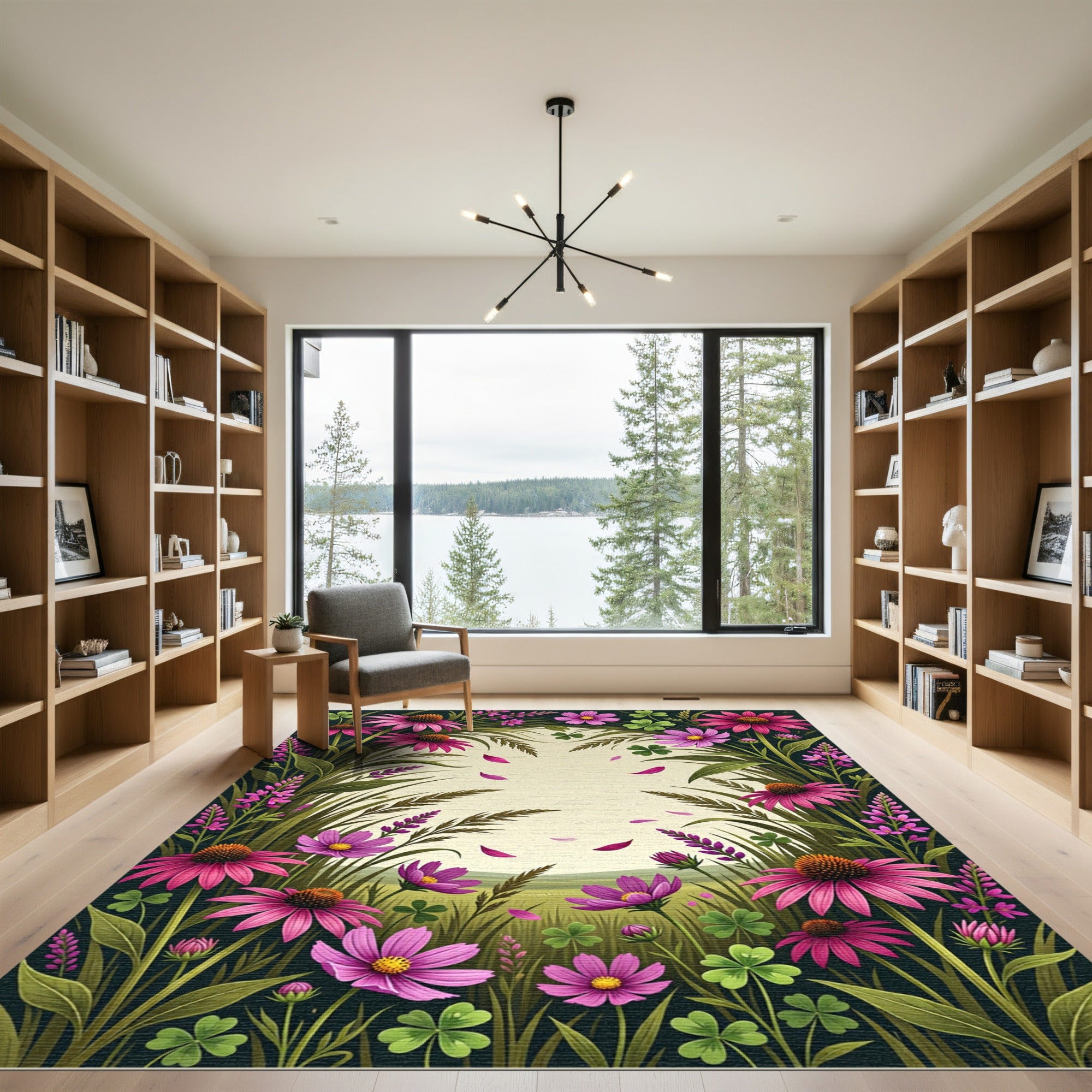 Vibrant Pink Purple Wildflower Meadow Rug