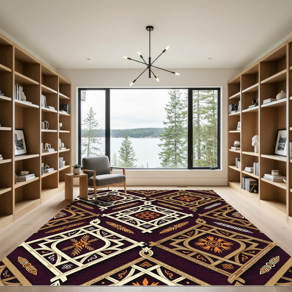 Earthy Woven Diamond Geometric Burgundy Art Rug