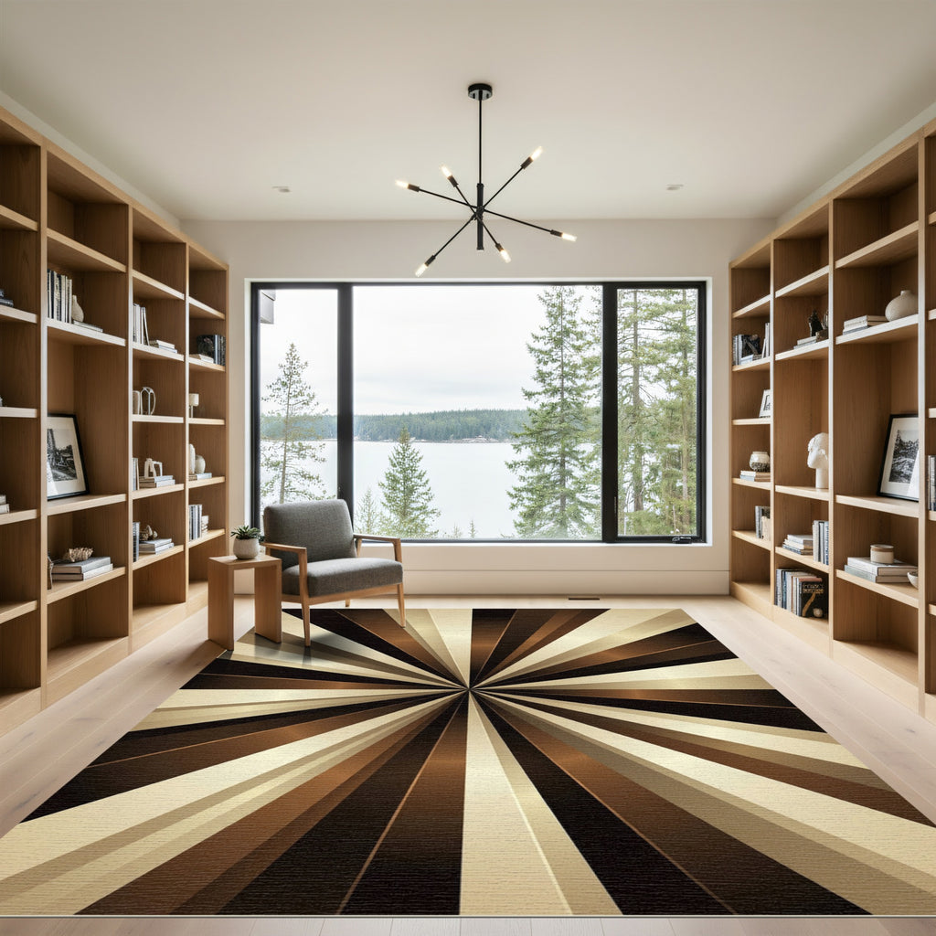 Modern Golden Brown Sunburst Radiance Rug