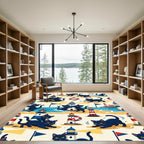 Black Cats Lighthouses Nautical Beach Scene Rug